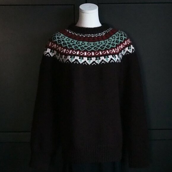 Handknit Fair Isle Sweater in Chocolate Brown - Picture 1 of 3